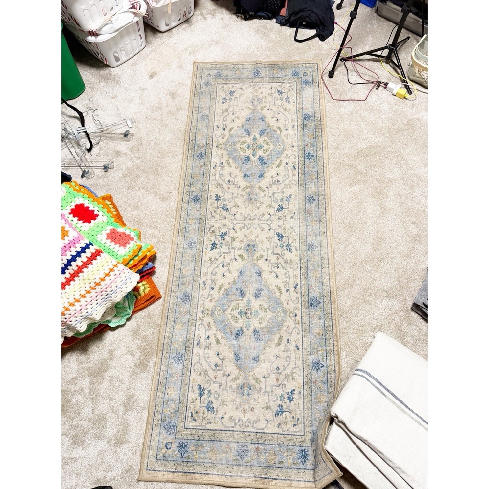 Ruggable Tallulah 2.5 x 7 (ft) Flatweave Chenille Blue and Ivory